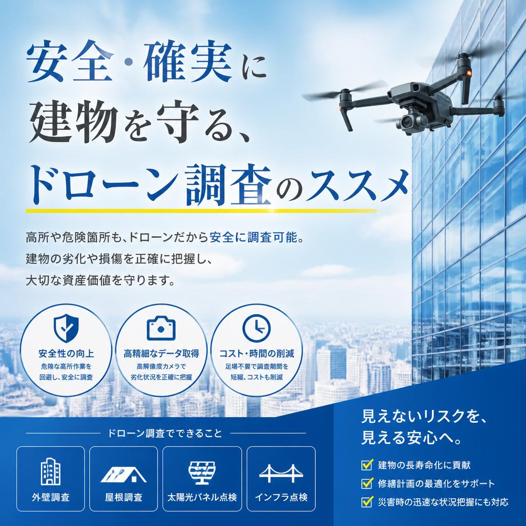 安全・確実に建物を守る、ドローン調査のススメ